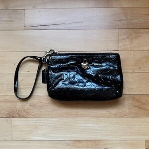 Coach Black Patent Leather Heart Charm Wristlet